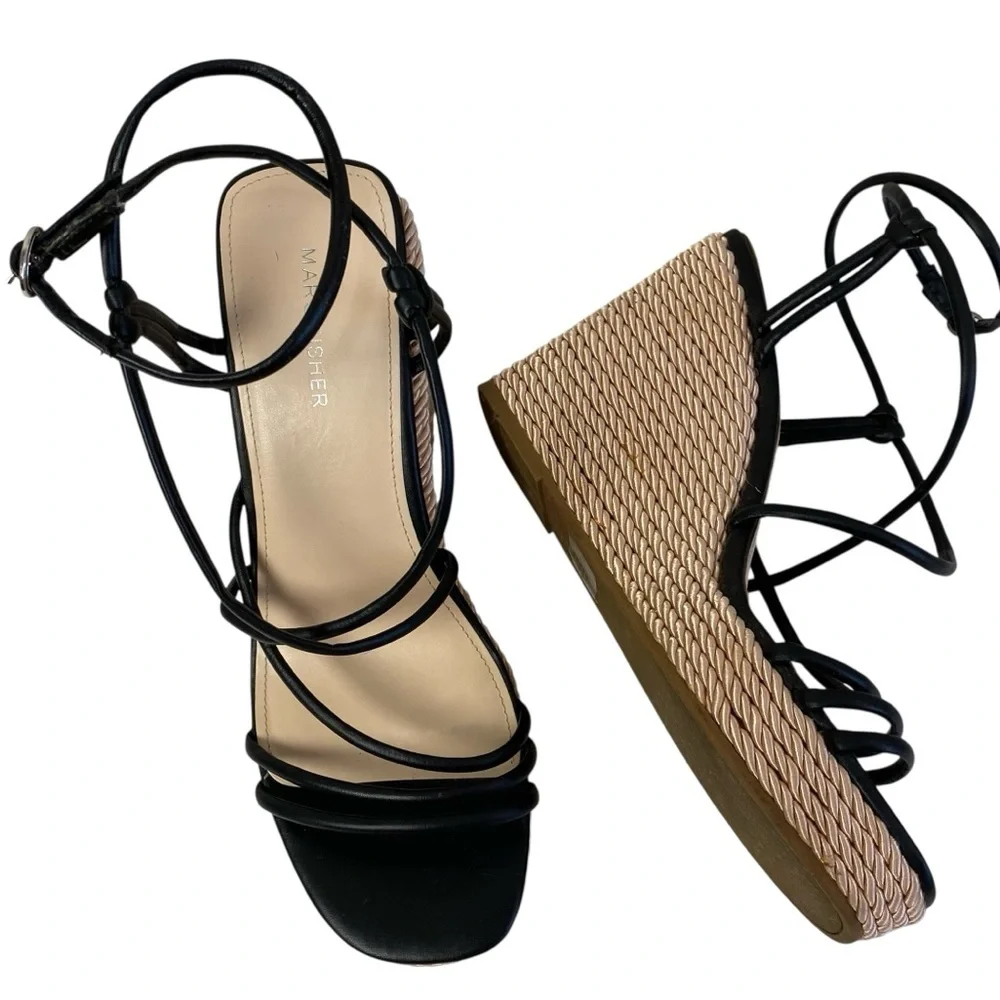 Marc Fisher Zarah Black Ankle Strap Wedge Platform Sandals Size 11